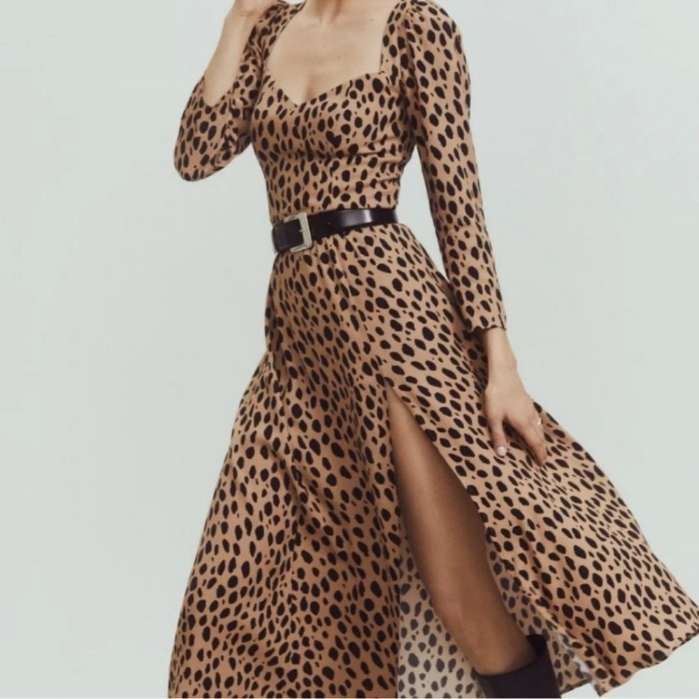Reformation Mara bobcat dress brown lack animal print mini
